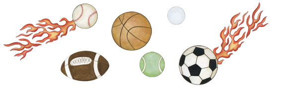 Sports Balls with Flames Wall Decals